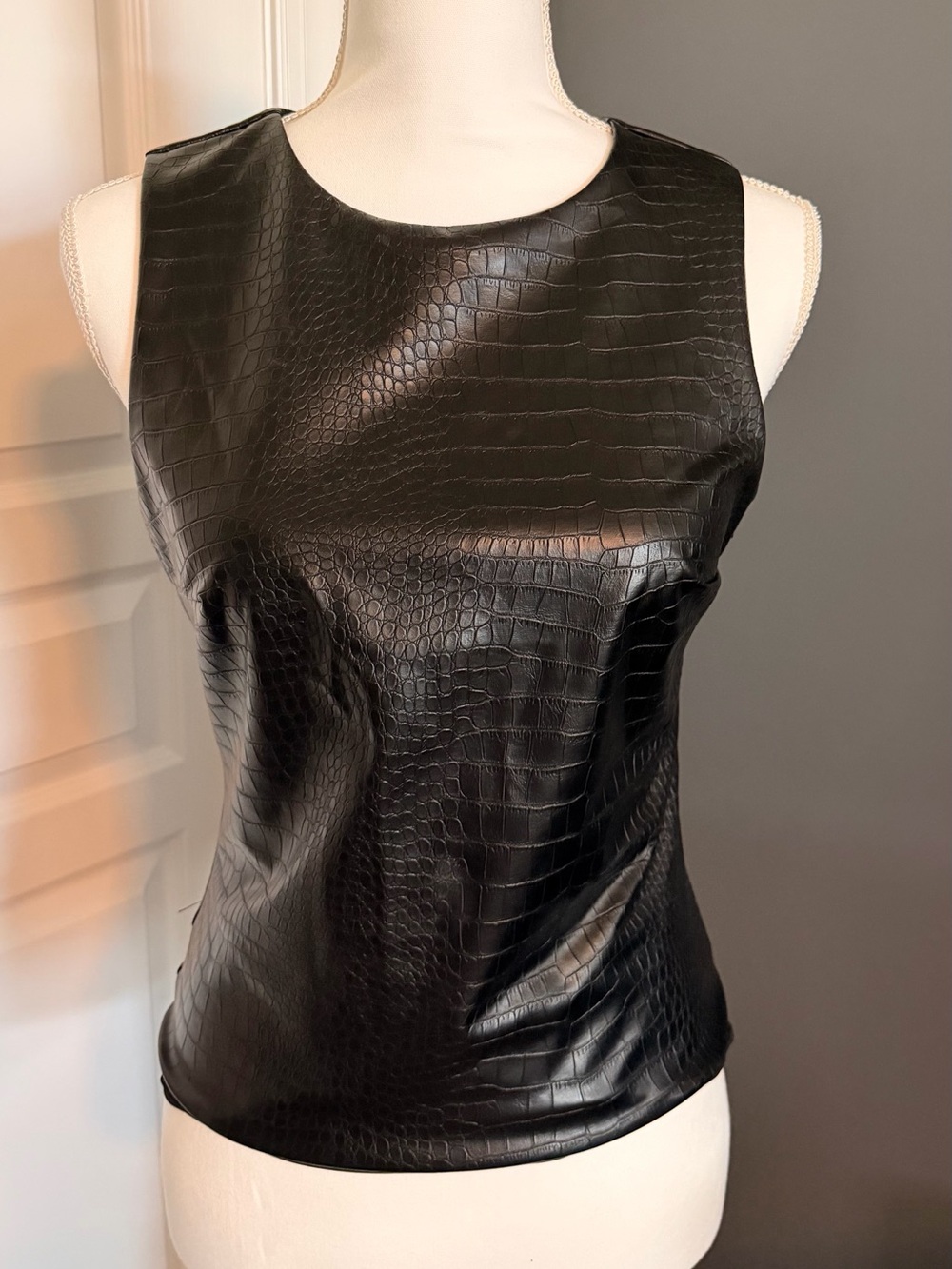 NWOT - Express Black Faux Croc Leather Body Contour Bodysuit